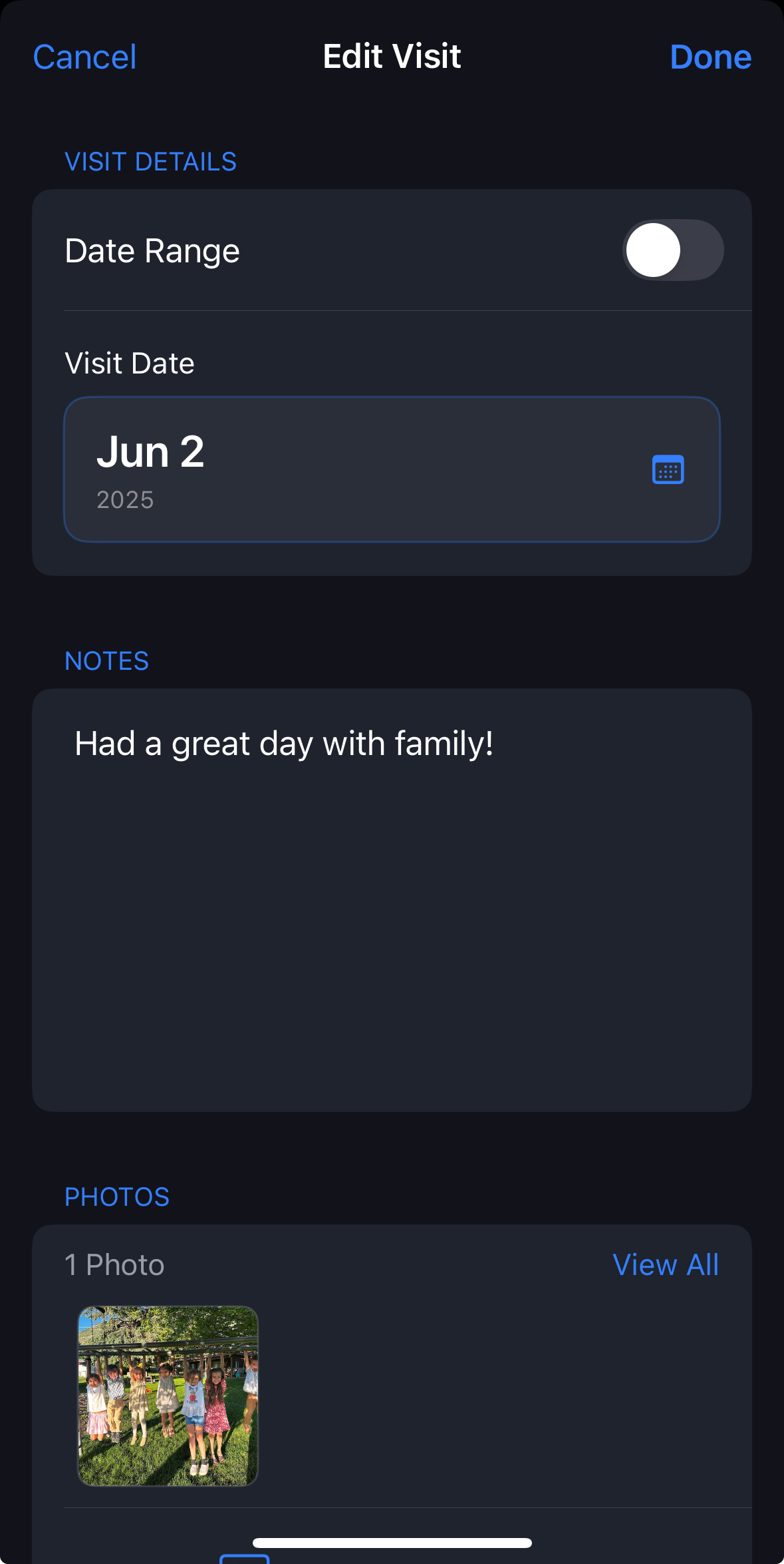 Detailed view of a city visit with photos and notes